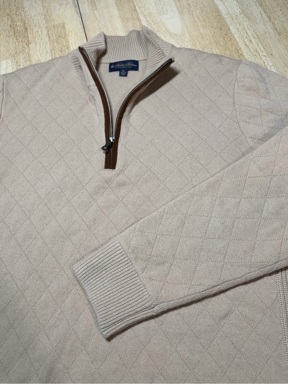 Brooks Brothers Mens Italian Cashmere Merino Wool Quarter Zip Sweater Tan XL